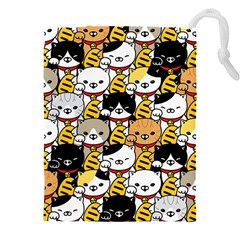 Cat-seamless-pattern-lucky-cat-japan-maneki-neko-vector-kitten-calico-pet-scarf-isolated-repeat-back Drawstring Pouch (4xl) by elchino