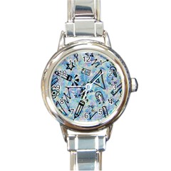 Science-education-doodle-background Round Italian Charm Watch by Sapixe