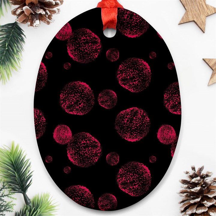 Red Sponge Prints On Black Background Oval Ornament (Two Sides)