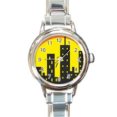 Skyline-city-building-sunset Round Italian Charm Watch by Sudhe