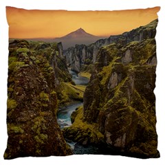 Landscape-cannon-river-mountain Large Flano Cushion Case (two Sides) by Sudhe