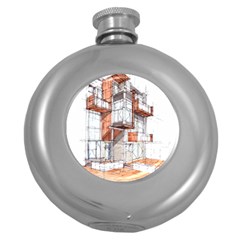 Rag-flats-onion-flats-llc-architecture-drawing Graffiti-architecture Round Hip Flask (5 Oz) by Sudhe