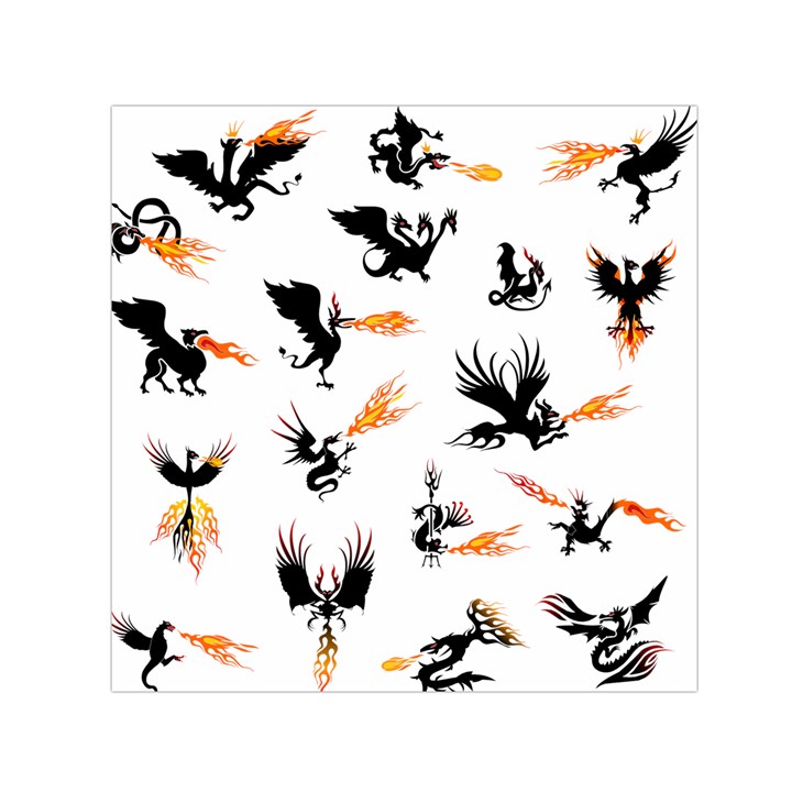 Dragon-phoenix-fire-bird-ancient Small Satin Scarf (Square)