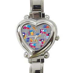 80s And 90s School Pattern Heart Italian Charm Watch by NerdySparkleGoth