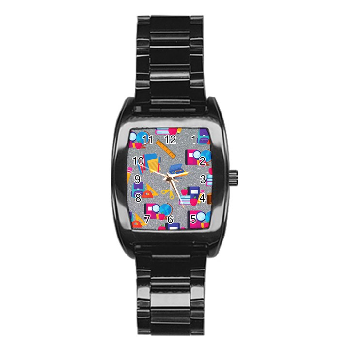 80s and 90s School Pattern Stainless Steel Barrel Watch