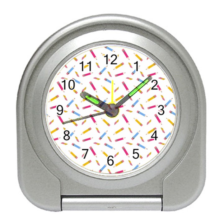 Multicolored Pencils And Erasers Travel Alarm Clock