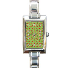 Juicy Slices Of Watermelon On A Green Background Rectangle Italian Charm Watch by SychEva