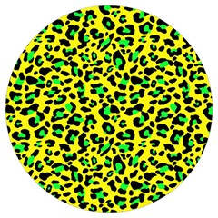 Yellow And Green, Neon Leopard Spots Pattern Round Trivet by Casemiro