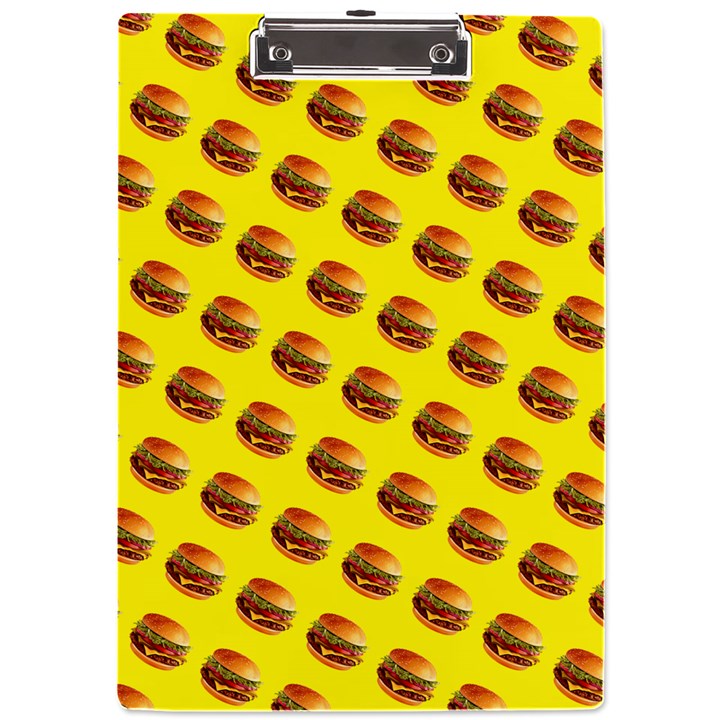 Vector Burgers, fast food sandwitch pattern at yellow A4 Clipboard