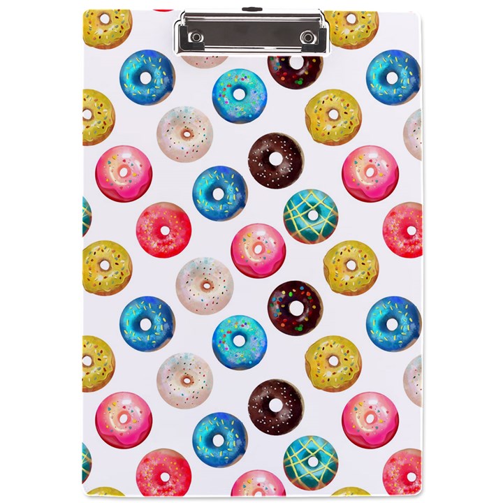 Delicious Multicolored Donuts On White Background A4 Clipboard