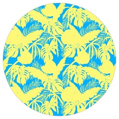 Yellow And Blue Leafs Silhouette At Sky Blue Round Trivet by Casemiro