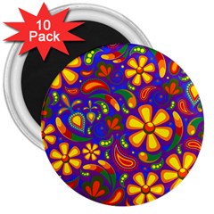 Gay Pride Rainbow Floral Paisley 3  Magnets (10 Pack)  by VernenInk