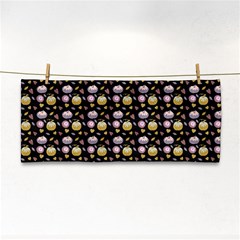 Shiny Pumpkins On Black Background Hand Towel by SychEva