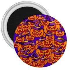 Purple And Orange Pumpkins, Crazy Halloween Pattern, Jack O  Lantern 3  Magnets by Casemiro