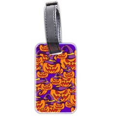 Purple And Orange Pumpkins, Crazy Halloween Pattern, Jack O  Lantern Luggage Tag (two Sides) by Casemiro