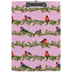 Bullfinches Sit On Branches On A Pink Background A4 Clipboard by SychEva