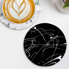 Abstract White Paint Streaks On Black Uv Print Round Tile Coaster by VernenInk