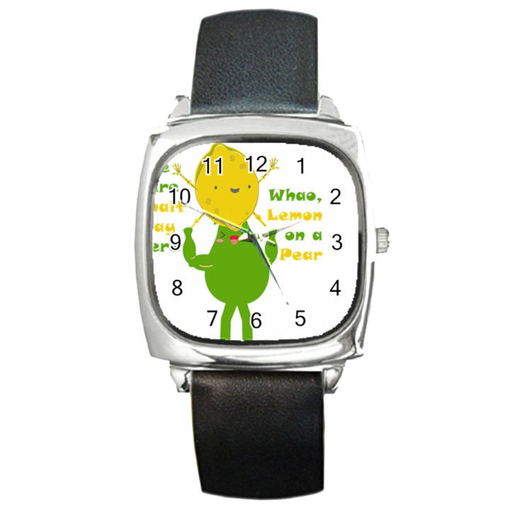 Lemon Over Pear Square Metal Watch