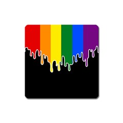 Gay Pride Flag Rainbow Drip On Black Blank Black For Designs Square Magnet by VernenInk