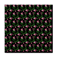 Pink Carnation Black Tile Coaster by violetheavensky