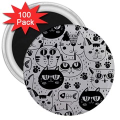 Black Outline Cat Heads 3  Magnets (100 Pack) by crcustomgifts