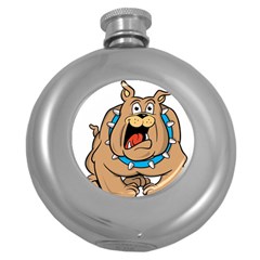 Bulldog-cartoon-illustration-11650862 Round Hip Flask (5 Oz) by jellybeansanddinosaurs