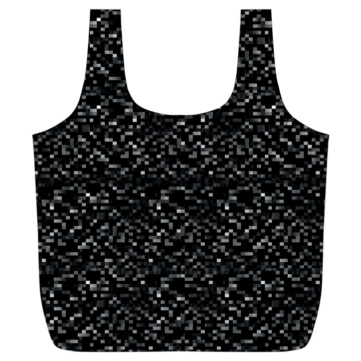 Pixel Grid Dark Black And White Pattern Full Print Recycle Bag (XL)