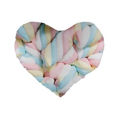 Rainbow-cake-layers Marshmallow-candy-texture Standard 16  Premium Flano Heart Shape Cushions by jellybeansanddinosaurs