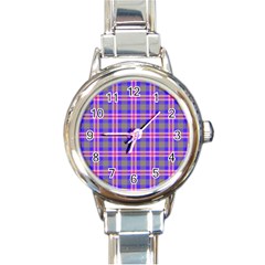 Tartan Purple Round Italian Charm Watch by tartantotartanspink2