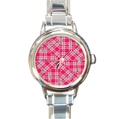 Pink Tartan-10 Round Italian Charm Watch by tartantotartanspink2