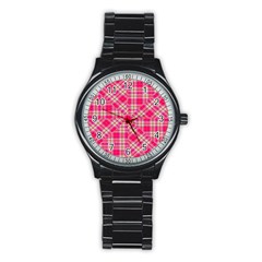 Pink Tartan-10 Stainless Steel Round Watch by tartantotartanspink2