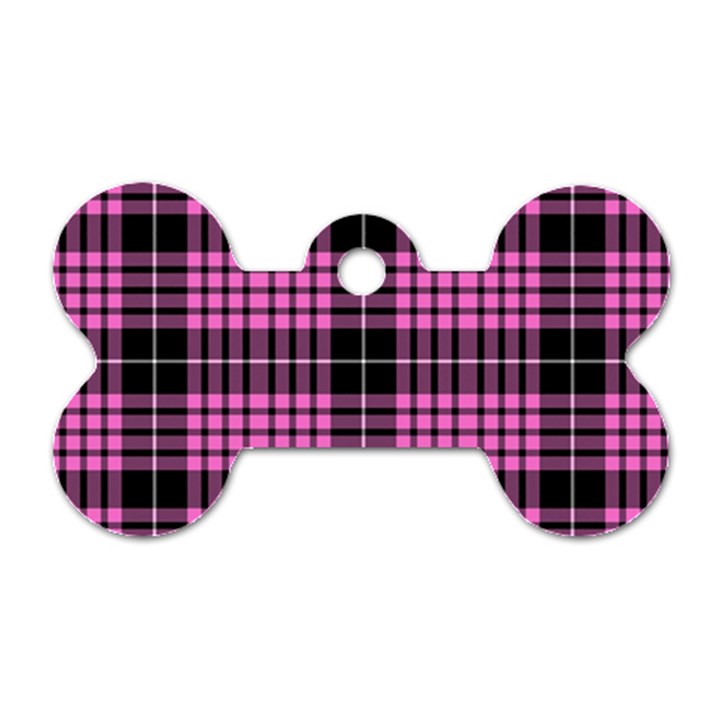 Pink Tartan 3 Dog Tag Bone (One Side)