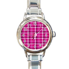 Pink Tartan-9 Round Italian Charm Watch by tartantotartanspink2