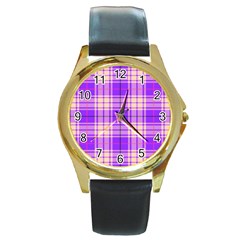 Pink Tartan 6 Round Gold Metal Watch by tartantotartanspink2