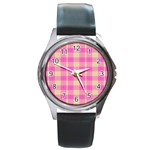 Pink Tartan 4 Round Metal Watch Front