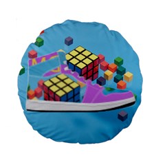 Floating-cubes-on-blue Backgrounderaser 20220422 203144521 Backgrounderaser 20220422 203216276 Standard 15  Premium Round Cushions by marthatravis1968