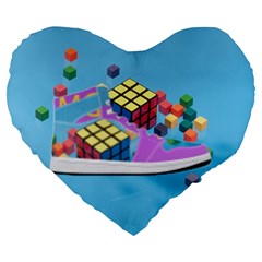 Floating-cubes-on-blue Backgrounderaser 20220422 203144521 Backgrounderaser 20220422 203216276 Large 19  Premium Flano Heart Shape Cushions by marthatravis1968