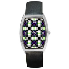 Agender Flag Plaid With Difference Barrel Style Metal Watch by WetdryvacsLair