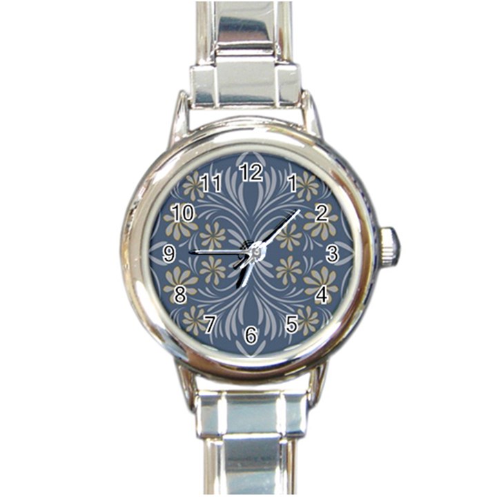 Folk flowers print Floral pattern Ethnic art Round Italian Charm Watch