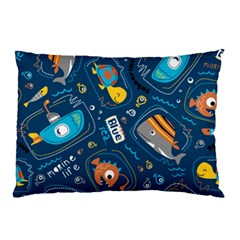 Seamless-pattern-vector-submarine-with-sea-animals-cartoon Pillow Case by Jancukart