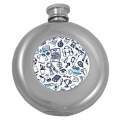 Hand-drawn-back-school-pattern Round Hip Flask (5 Oz) by Jancukart