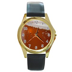 Bubble Beer Round Gold Metal Watch by artworkshop