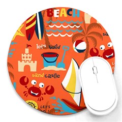 Seamless-pattern-vector-beach-holiday-theme-set Round Mousepads by Jancukart