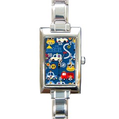 Seamless-pattern-vector-rescue-team-cartoon Rectangle Italian Charm Watch by Jancukart