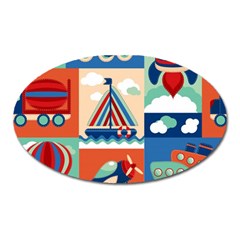 Toy-transport-cartoon-seamless-pattern-with-airplane-aerostat-sail-yacht-vector-illustration Oval Magnet by Jancukart