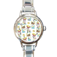 Vector-pattern-with-funny-animals-cartoon-summer-holiday-beach Round Italian Charm Watch by Jancukart