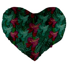 Rare Excotic Forest Of Wild Orchids Vines Blooming In The Calm Large 19  Premium Flano Heart Shape Cushions by pepitasart