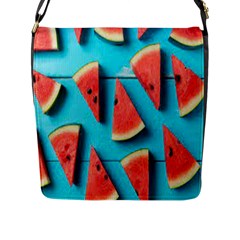 Watermelon Blue Background Flap Closure Messenger Bag (l) by artworkshop