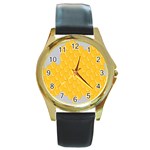 Hexagons Yellow Honeycomb Hive Bee Hive Pattern Round Gold Metal Watch Front