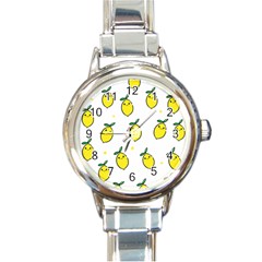 Pattern Lemon Texture Round Italian Charm Watch by artworkshop